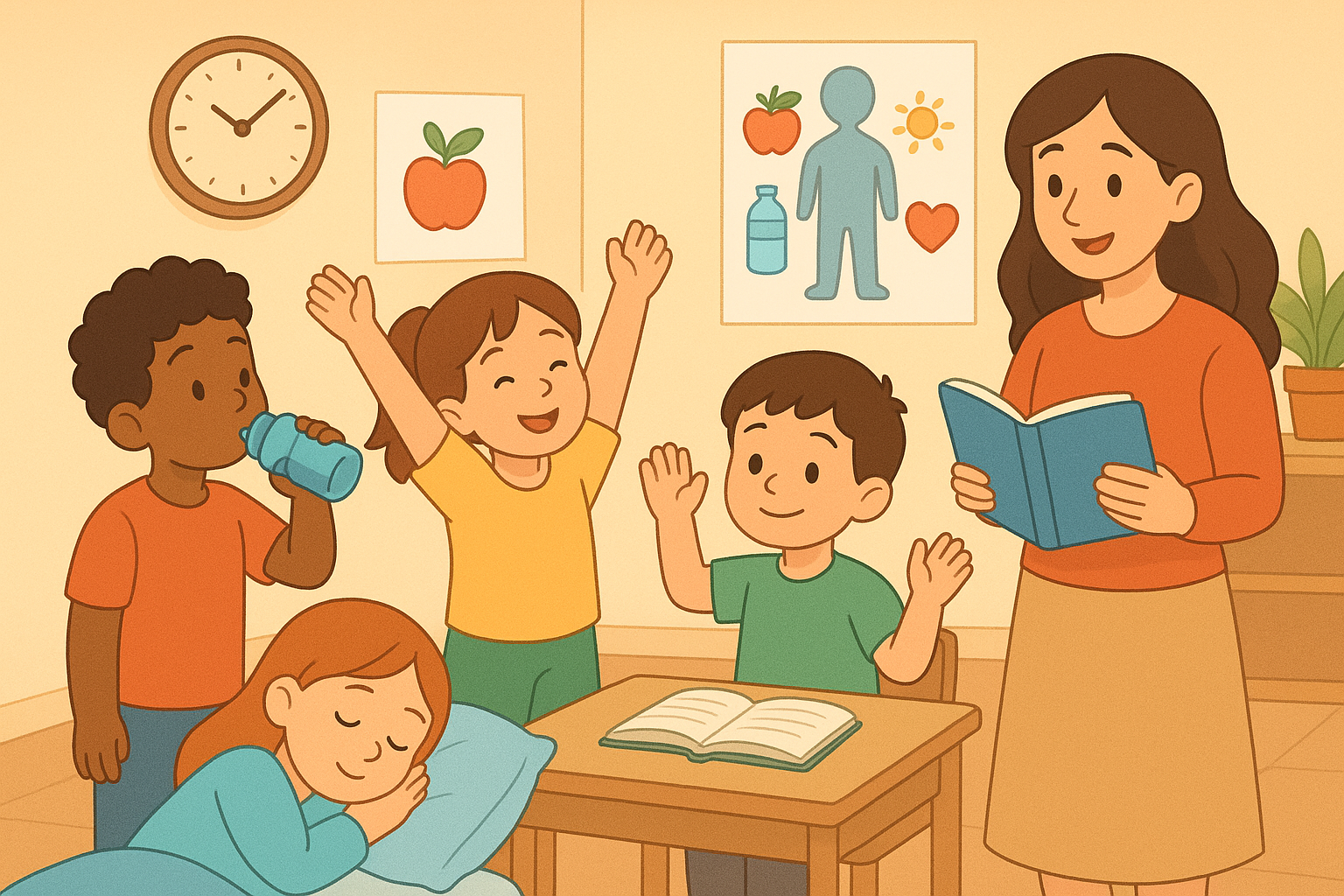 A teacher teaching students in a class